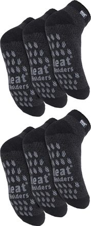 Heat Holders 6 Pairs Mens 2.3 TOG Non Slip Low Cut Ankle Thermal Slipper Socks - Black - Size UK 12-14
