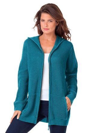 Roaman's Plus Size Waffle Knit Zip-Front Relaxed Hoodie in Deep Teal at Nordstrom, Size Medium