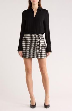 Alice & Olivia Mattie Long Sleeve Mixed Media Minidress in Black/White at Nordstrom Rack, Size 0