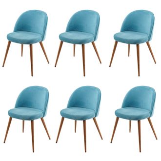 Hhg Hhg - Nunca Usado] Lote De 6 Sillas De Comedor 097, Silla Silla De Cocina, Dise&ntilde;o Retro A&ntilde;os 50 Terciopelo, Turquesa