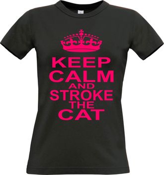 Edward Sinclair Black | S(8) t-Shirt with hot Pink Print | Keep Calm and Stroke The cat