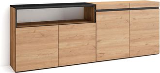 Skraut Home Aparadores Para Sal&oacute;n, Gran Capacidad De Almacenaje, 200x75x35cm, 4 Puertas, Armario, Zapatero, Estilo Moderno, Roble Y Negro - Skraut Home