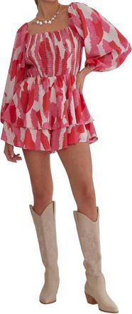 Entro Joni Tiered Long Sleeve Romper In Pink