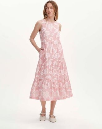 Finery Hollie Petite Sleeveless Tiered Dress in Red Floral Stripe at Nordstrom, Size 10