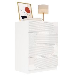 STILVORA C&oacute;moda Con 4 Cajones De Extracci&oacute;n Total, Frentes Alto Brillo, Estilo Moderno, En Mdf Y Tablero Aglomerado, Blanco, 60&times;38,5&times;85 Cm