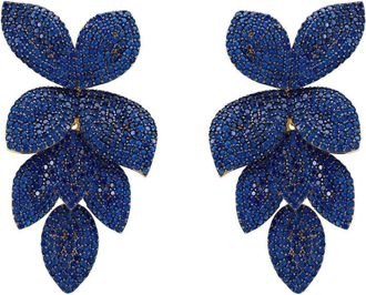Latelita London Petal Cascading Flower Earrings Gold Sapphire Cz