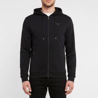 Emporio Armani Black Jersey Zip Up Hoodie Jacket