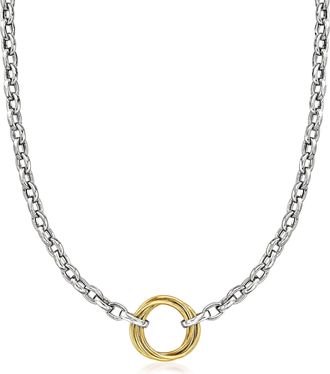 Ross-Simons Sterling Silver and 14kt Yellow Gold Multi-Circle Rolo-Chain Necklace
