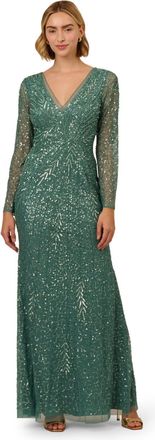 Adrianna Papell Womens Long Sleeve Bead Dress - Green - Size 10 UK
