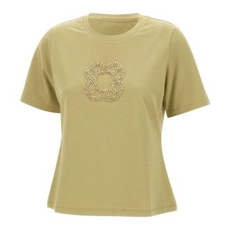 Elena Miro Tops, Dames, Groen, M, Katoen, Ribgebreide T-shirt met ronde hals