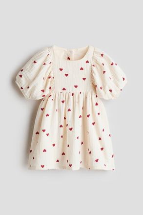 H&M Cotton Muslin Dress in Light Beige/hearts at Nordstrom, Size 18M