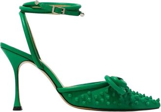 Mach & Mach Double Bow Studded Hakken - Dames - Pumps - Groen - 39 EU - Leer - Schoenen