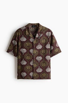 H&M Relaxed Fit Resort Shirt in Dark Brown/patterned at Nordstrom, Size Xx-Large