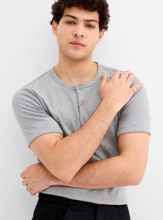 Le 31 Mens Ribbed jersey Henley Shirt T-shirt Imported from Seoul