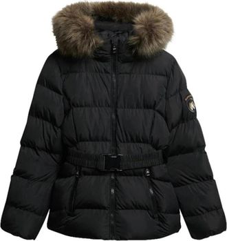 Superdry Zwarte Jas met Rits en Capuchon - Dames - Winterjassen - Zwart - M - Polyester - Jassen