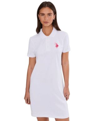 U.S.Polo Association U. S. Polo ASSN. Triple Crown Polo Dress Women White Stretch Short Sleeve JAX1918