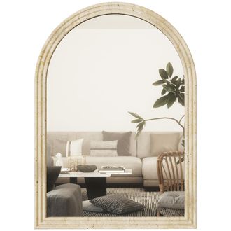OEM Espejo De Pared Arqueado Espejo De Ba&ntilde;o 50x70 Cm Con Marco De Imitaci&oacute;n De Piedra Para Sal&oacute;n Dormitorio Entrada Beige