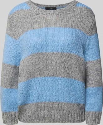 Oui Strickpullover mit gerippten Abschlüssen in Hellblau, Größe 34