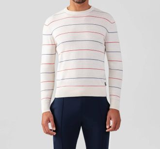 Ron Dorff Cotton-Silk Cashmere Sweater With Tennis Stripes In Off White