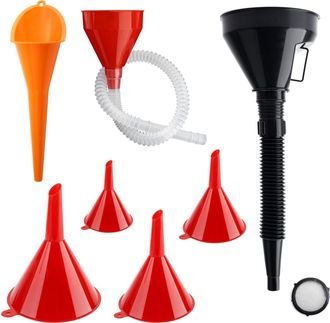 OEM Juego De 7 Embudos Para Combustible, Embudo Multifuncional Para Gasolina Con Filtro Y Extensi&oacute;n Flexible, Boquilla Larga Y &Aacute;ngulo Recto Para Gasolina,