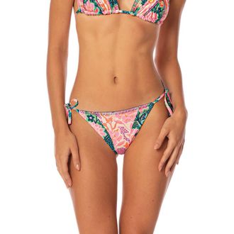 Maaji Blush Floral Reversible Side Tie Bikini Bottoms in Pink at Nordstrom, Size Medium