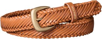 Calvin Klein Lederg&uuml;rtel CALVIN KLEIN BRAIDED LOGO BUCKLE 25MM, Damen, Gr. 11,5, argan oil, antique light gold, Web, Rindsleder, unifarben, G&uuml;rtel Lederg&uuml;rtel, Gr&ouml;