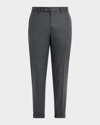 Brunello Cucinelli Men & apos;s Wool Flannel Flat-Front Pants