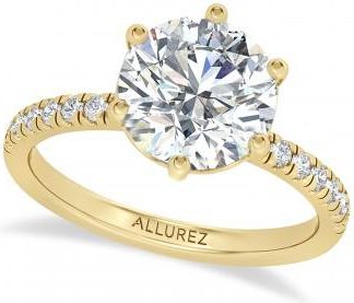 Allurez Round Moissanite & Lab Grown Diamond Engagement Ring 14K Yellow Gold (3.30ct)