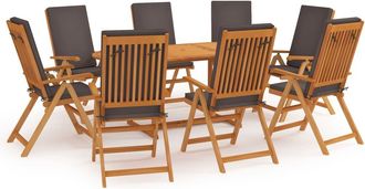 vidaXL Set De Comedor Para Jard&iacute;n 9 Piezas Teca Maciza Y Cojines Gris Vidaxl