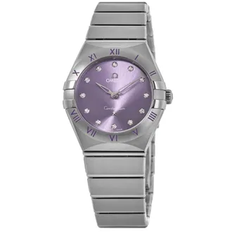 Omega Constellation Quartz 28 MM Purple Diamond Dial Stainless Steel Womens Watch 131.10.28.60.60.002