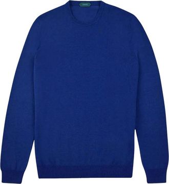 Zanone Girocollo slim fit - Heren - Ronde hals truien - Blauw - XL - Katoen - Truien & Vesten