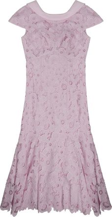 Self Portrait Floral Lace Mini Dress with Scalloped Hem and Cap Sleeves