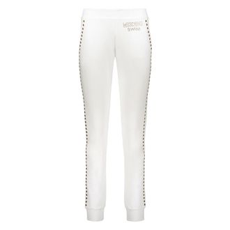 Moschino Sweatpants, female, White, Size: M Studded Logo Print Sweatpants