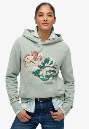 Superdry Kapuzensweatshirt SUPERDRY, Damen, Gr. S, gr&uuml;n (light jade gr&uuml;n), Sweatware, Obermaterial: 100% Baumwolle, bedruckt, relaxed fit, Rippb&uuml;ndchen, Sweats