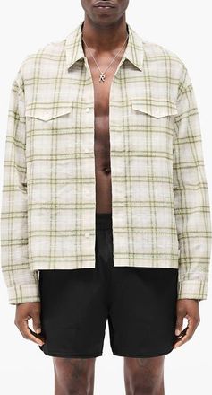 Represent Plaid Texture Sheer Flannel Button-Up Shirt in Green at Nordstrom, Size Xx-Large