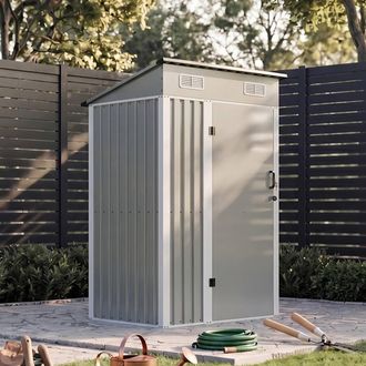 Living and Home 4 x 3FT Quick Assembly Metal Garden Storage Shed with Lockable Door in Grey