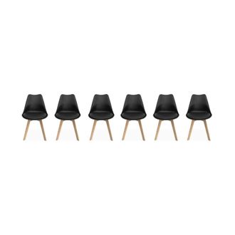 Sweeek Silla escandinava con patas de madera de haya, set de 6, negro