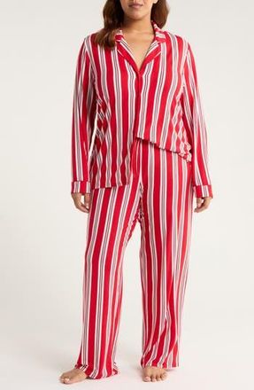 Nordstrom Moonlight Eco Knit Pajamas in Red- Ivory Carol Stripe at Nordstrom Rack, Size 1X