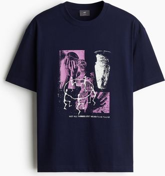 H&M Bedrucktes T-Shirt in Loose Fit - Blue