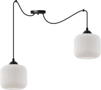 OEM L&aacute;mpara Colgante Spider Riffle Negra 2 Pantallas Cilindricas Planas Blancas E27