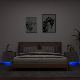 vidaXL Vidaxl - Mesitas De Noche De Pared Con Luces Led 2 Uds Gris Hormig&oacute;n