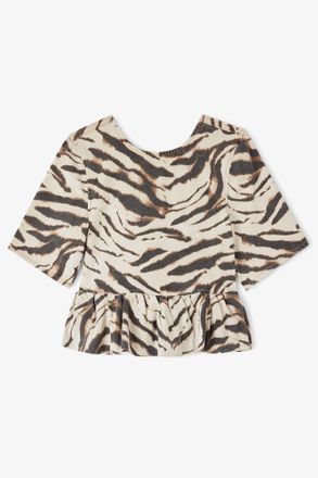 Ganni White Top in Zebra Denim - Size 32 Organic Cotton