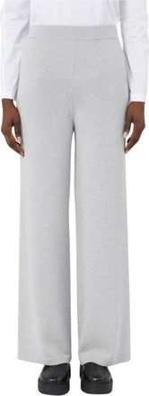Max Mara Lichtgrijze nieuwe wollen broek met elastische tailleband - Dames - Wijde Broeken - Grijs - XS - Wol - Broeken