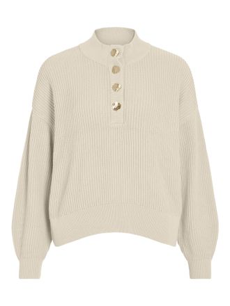 Vila Stehkragenpullover VILA VICHING CREW NECK L/S KNIT TOP - NOOS, Damen, Gr. XXL, beige (birch), Strick, Obermaterial: 100% Baumwolle, unifarben, regular
