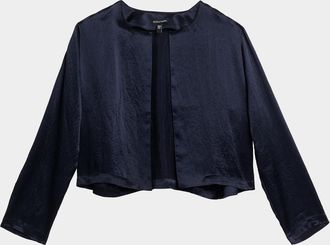 Eileen Fisher Open-Front Crinkled Satin Jacket