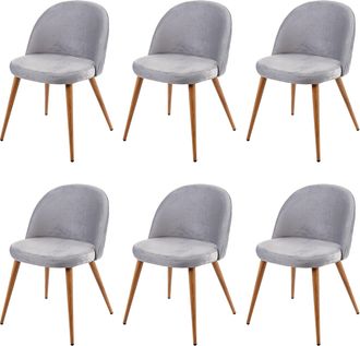 Hhg Hhg - Lote De 6 Sillas De Comedor 097, Silla Silla De Cocina, Dise&ntilde;o Retro A&ntilde;os 50 Terciopelo, Gris Claro