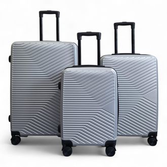 Infinity Leather Unisex Hardshell Silver Suitcase Robust 8 Wheel Luggage Cabin Case Bag ABS - Size Medium