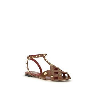 Valentino Garavani Womens Brown Goatskin Strap-On Sandals