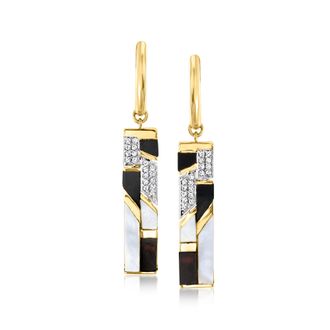 Ross-Simons Mother-Of-Pearl and Onyx Drop Earrings With. White Topaz in 18kt Yellow Gold Over Sterling
