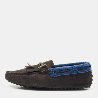 Tod's Tods Grey Shearling And Suede Double T Driver Loafers